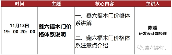 鑫六福木门十一月直播培训季即将开启